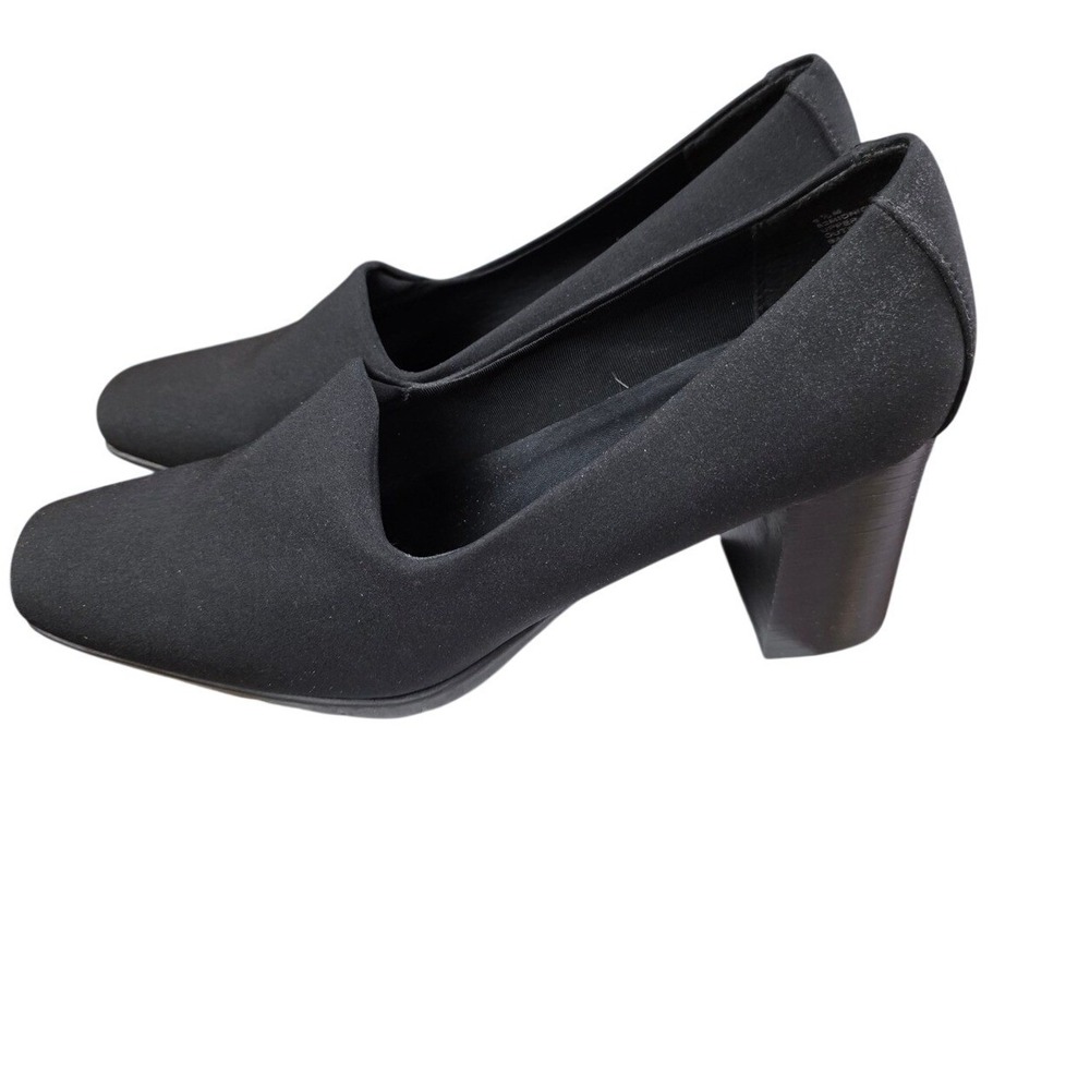 Aerosoles Midnight Pump 9.5 Black Square Toe Chunky Block Heel Stretch
